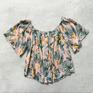 Forever 21 floral tropical button front blouse shirt size medium